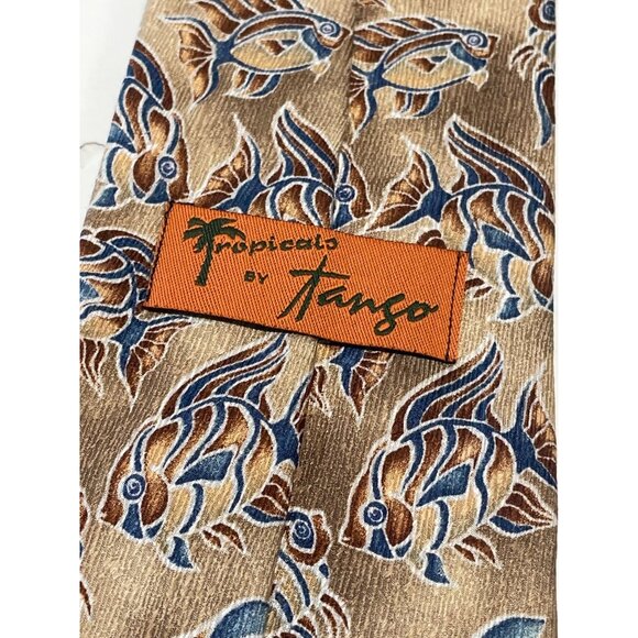 Tropicals by Tango Brown & Blue Fish Pattern Silk Tie - Picture 2 of 4